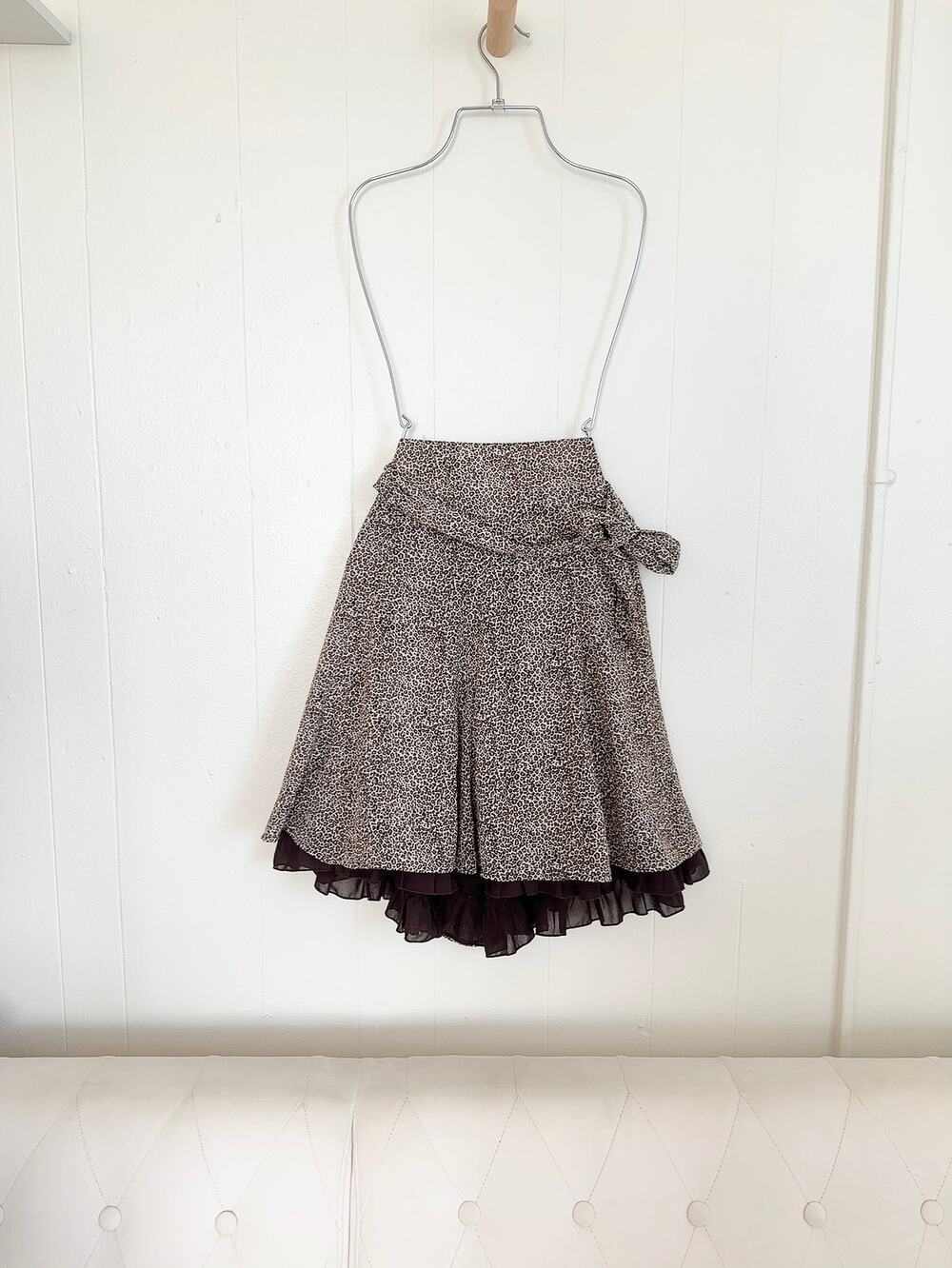 H&M Micro Leopard Print A-Line Skirt With Removable Belt Brown Size US 4 EUC